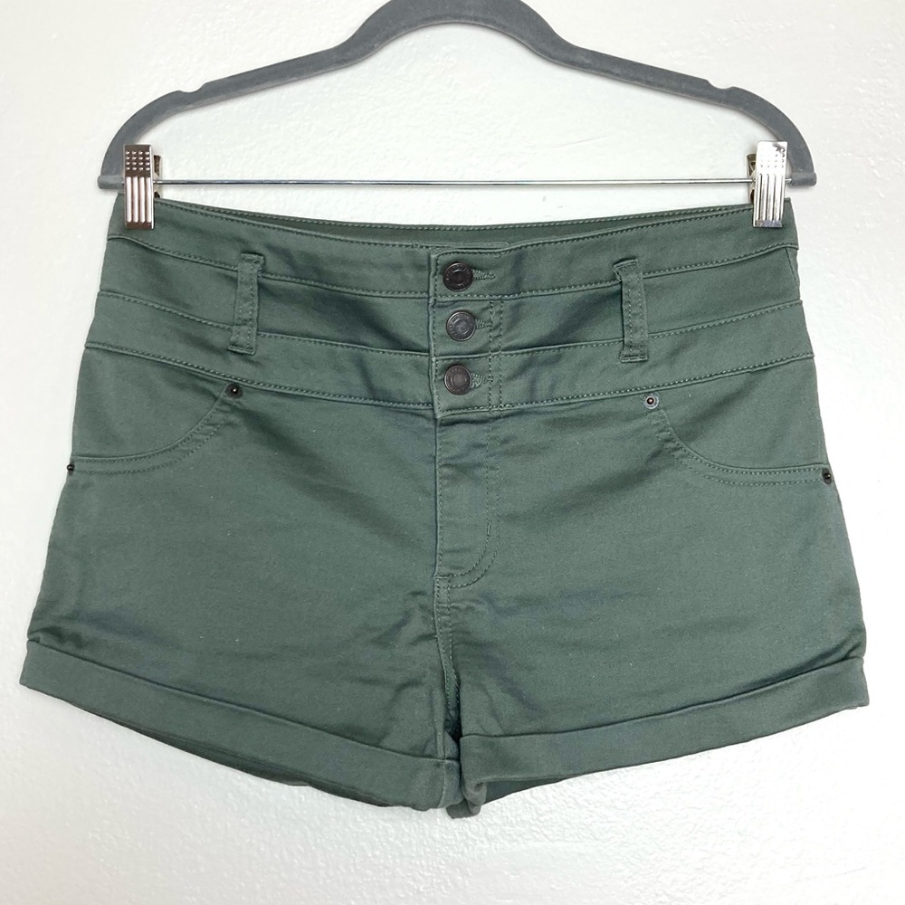 High Rise Button Front Shorts Olive Green
